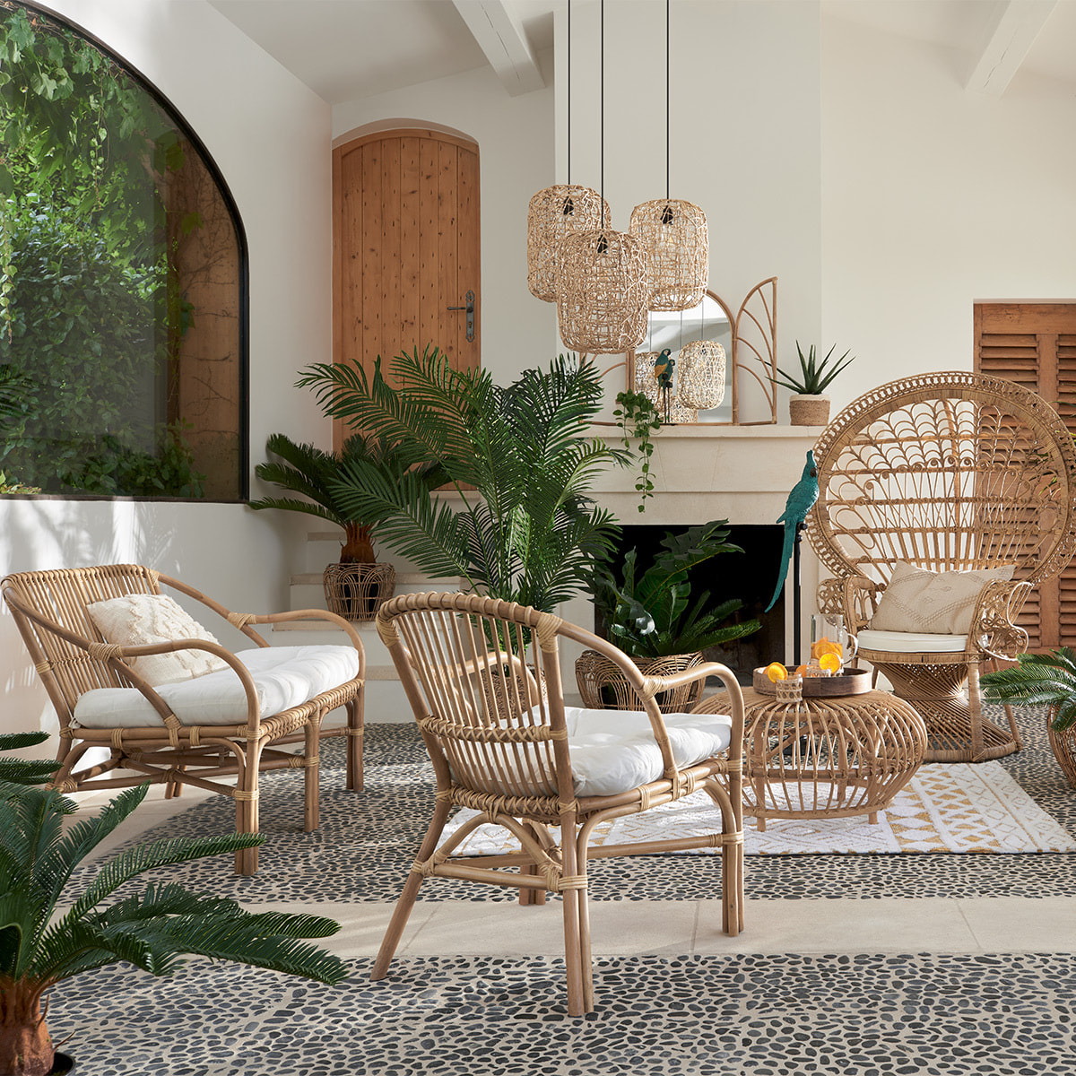 Banquette 2 places "Neta" - rotin et coton