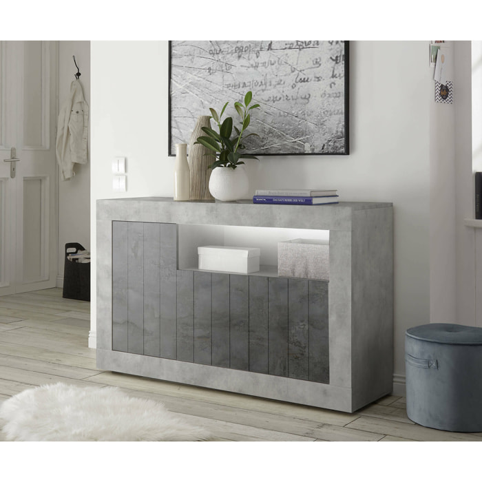 Credenza Dolphin, Buffet da soggiorno, Madia da salotto, Dispensa da cucina, Made in Italy, 138x42 h86 cm, Cemento e Ardesia