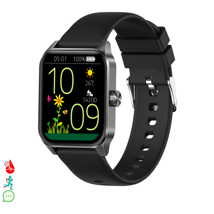 Smartwatch Qx15 con pantalla de 1,85". Llamadas Bluetooth, más de 100 modos deportivos, monitor frecuencia cardíaca y oxígeno en sangre.