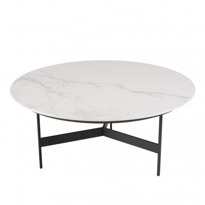 DALY - Table basse ronde 78x78cm plateau effet marbre piètement métal