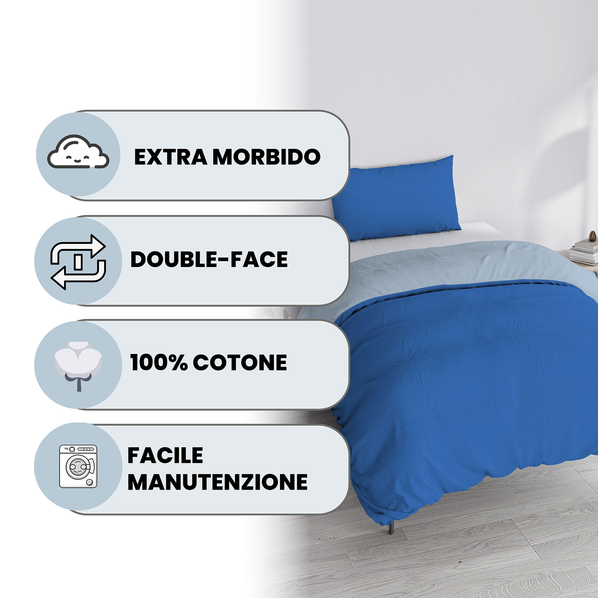 PARURE COPRIPIUMINO NATURAL COLOR PIAZZA E MEZZA - 100% COTONE MADE IN ITALY