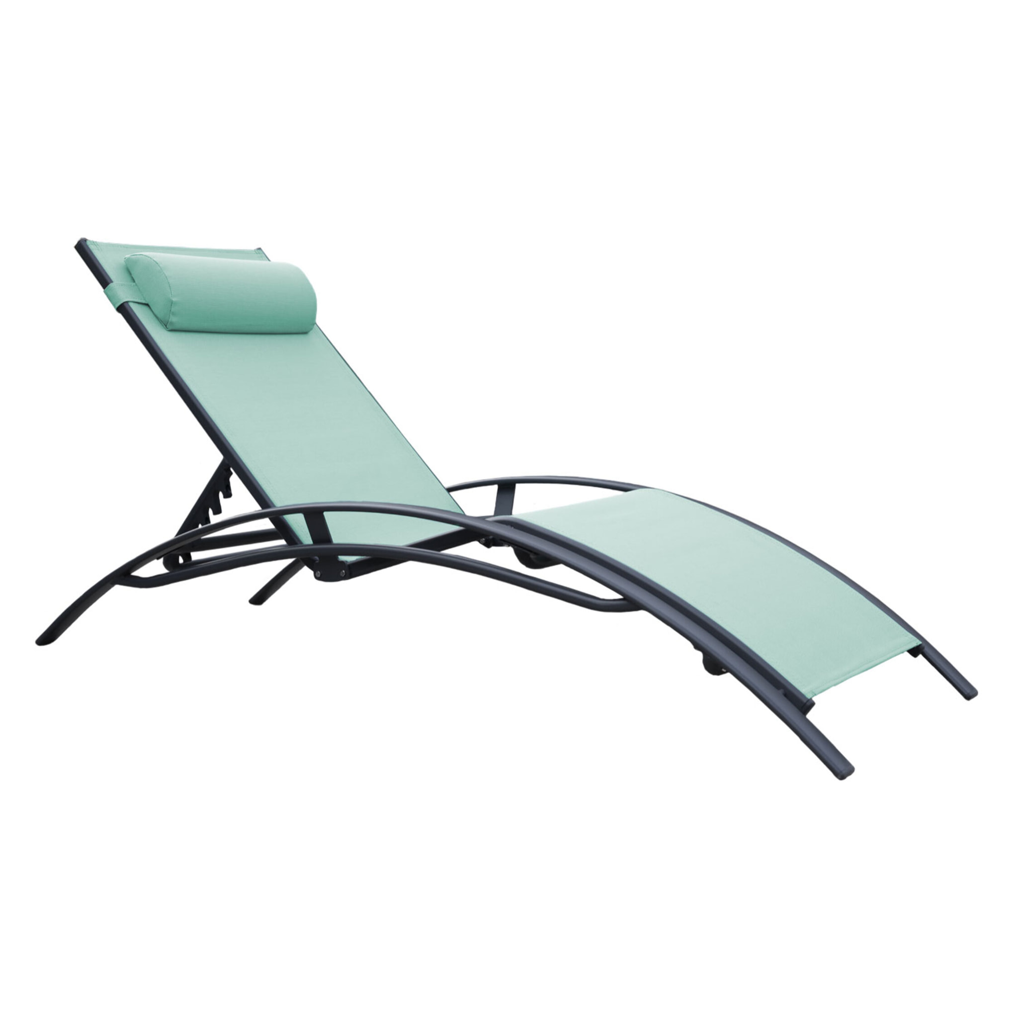 Lot de 2 transats GALAPAGOS en textilène vert d'eau - aluminium gris anthracite