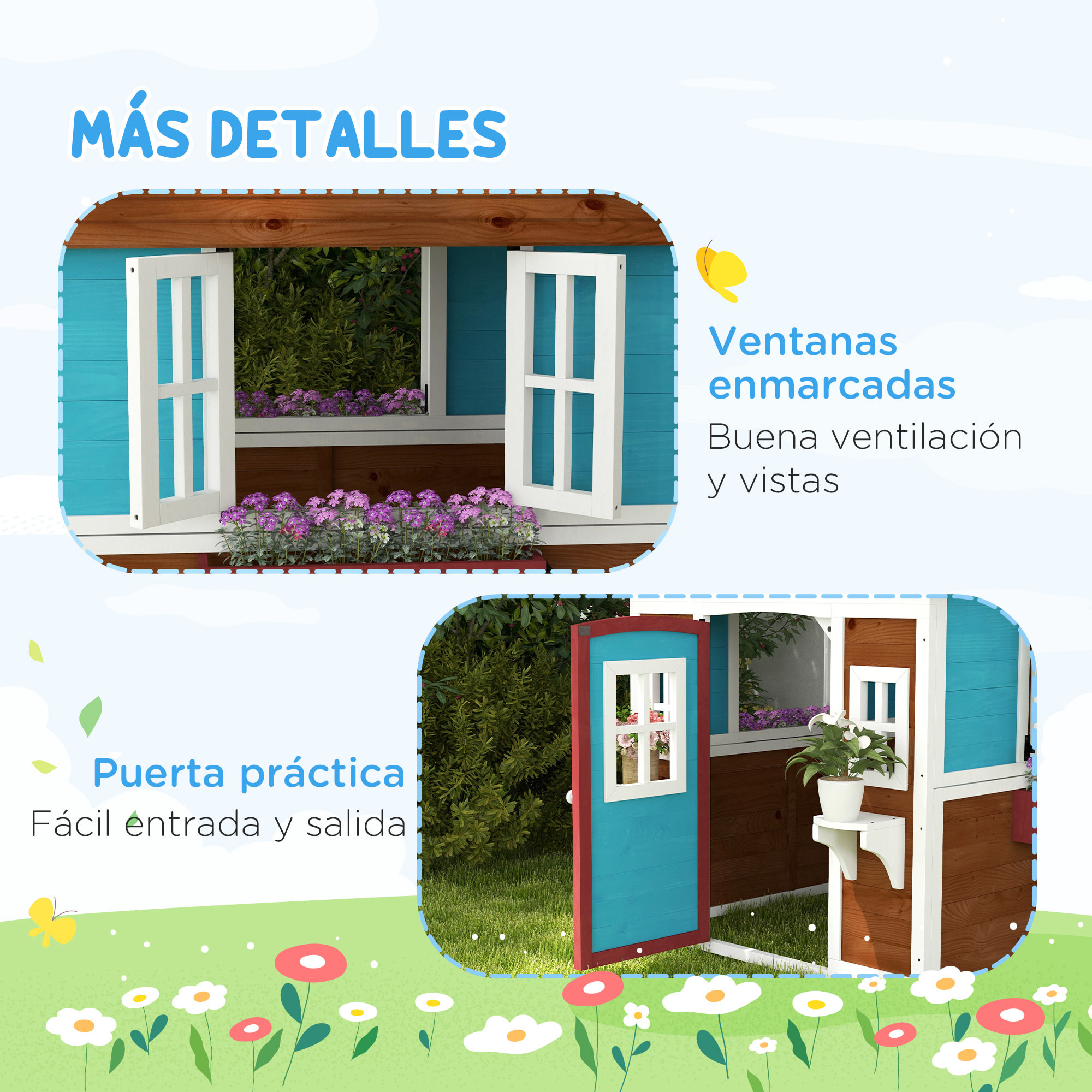 Casa de Jardín Infantil Casa de Madera para Niños con Puerta Ventanas Jardineras y Soportes de Flores 114x126,4x135 cm Marrón Oscuro