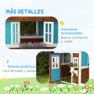 Casa de Jardín Infantil Casa de Madera para Niños con Puerta Ventanas Jardineras y Soportes de Flores 114x126,4x135 cm Marrón Oscuro