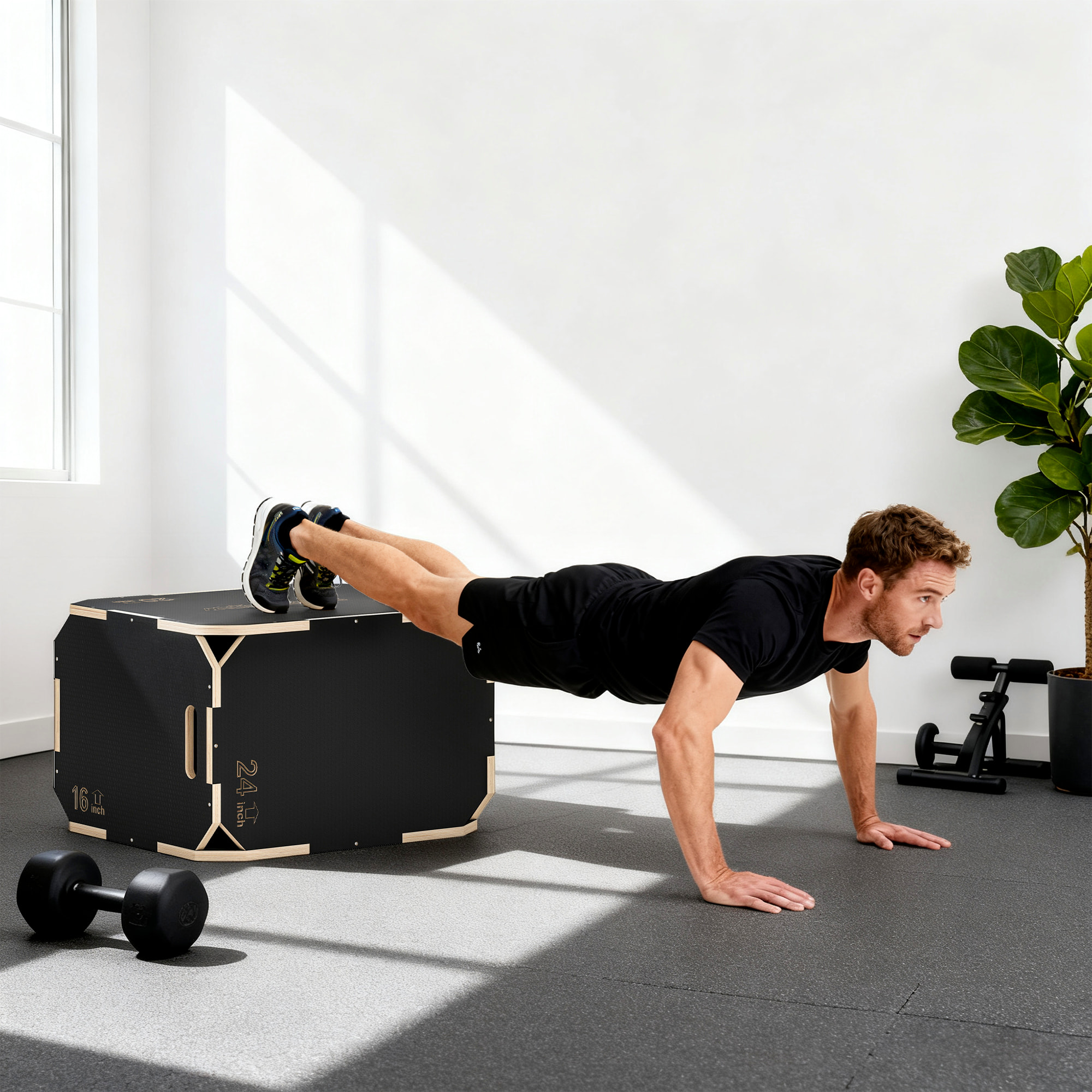 Box jump - box de pliométrie - boite de saut - 3 hauteurs 40/51/61H cm - charge max. 120 Kg - contreplaqué antidérapant noir