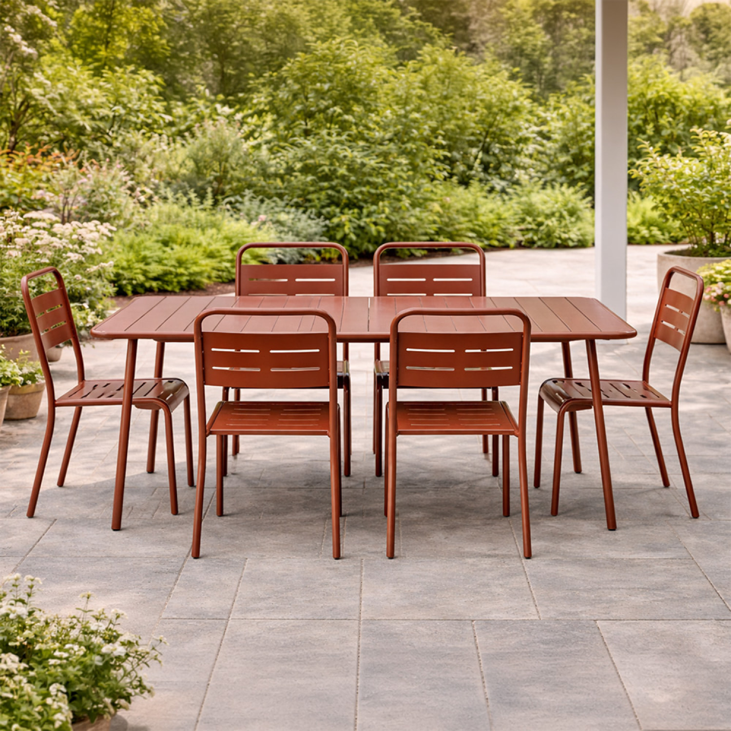 Ensemble table de jardin 160 cm et 6 chaises terracotta EVORA