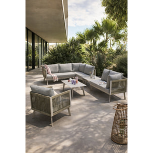 MANOSQUE - Salon de jardin d'angle 7 places en aluminium et corde