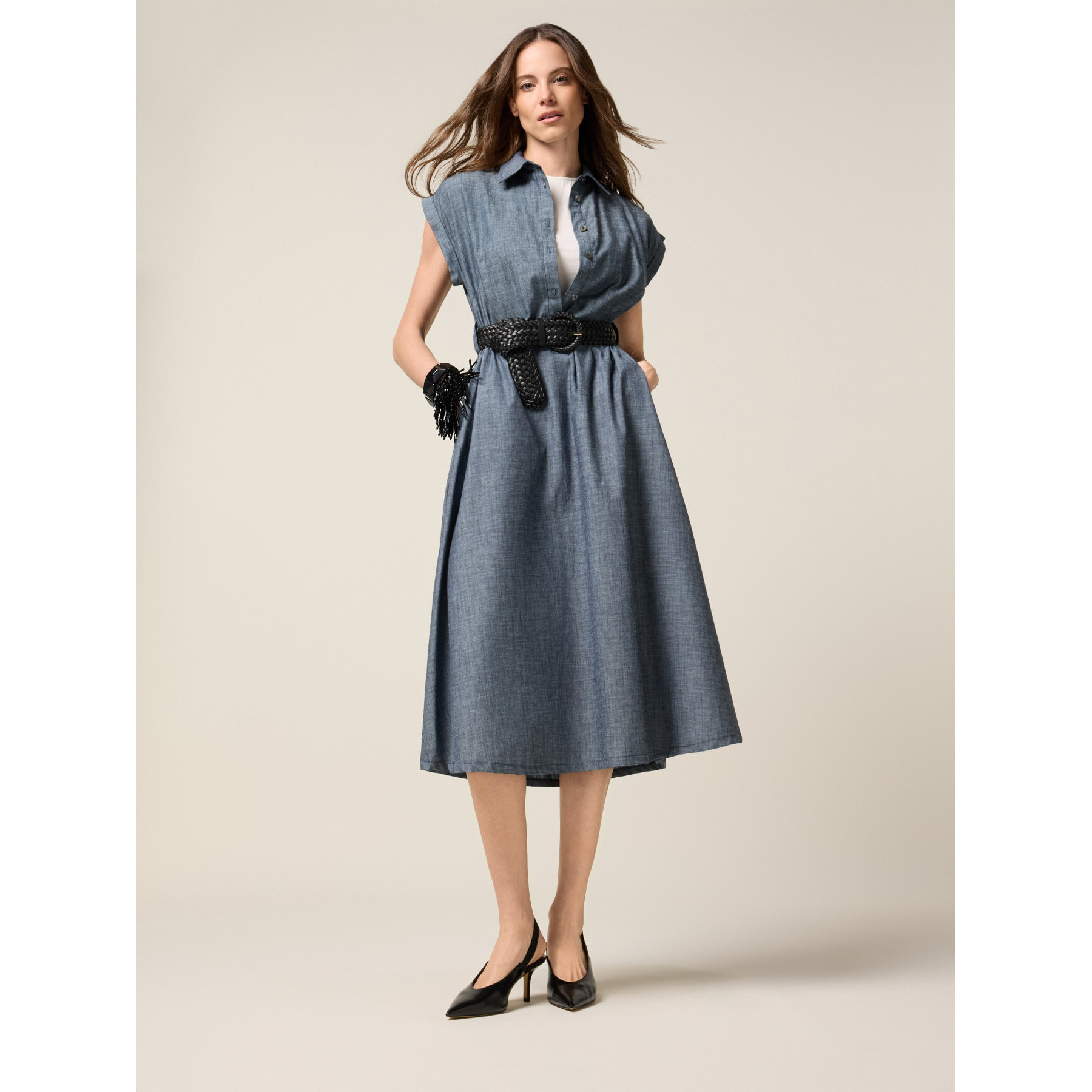 Oltre - Chemisier in tessuto misto lino effetto denim - Blu