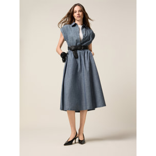 Oltre - Chemisier in tessuto misto lino effetto denim - Blu