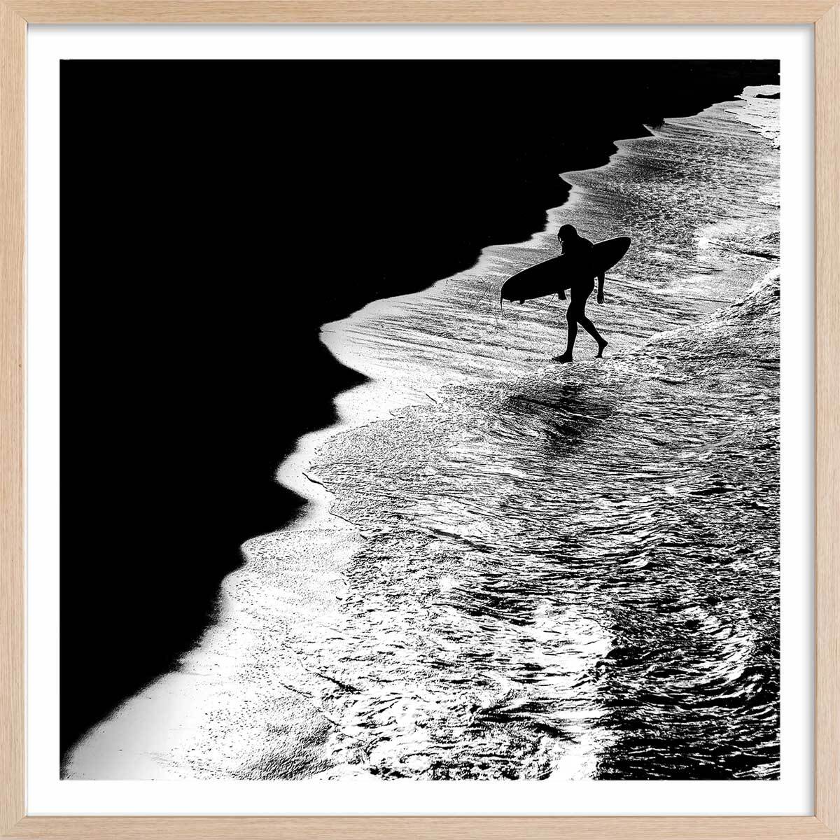 Poster surf au clair de lune Affiche + cadre en bois - Chêne