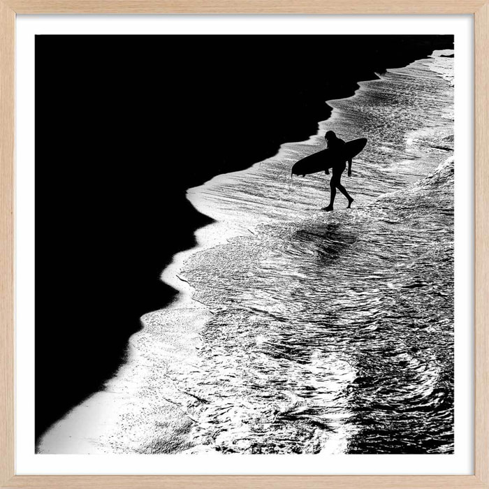 Poster surf au clair de lune Affiche + cadre en bois - Chêne