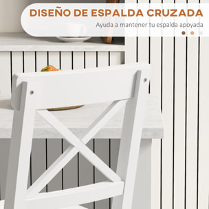 Juego de 2 Taburetes Altos de Cocina, Taburetes de Bar de Madera con Reposapiés y Respaldo Cruzado, Carga 120 kg, para Comedor, Mostrador, Blanco