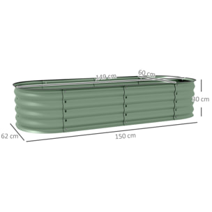 Carré potager de jardin dim. 150L x 62l x 30H cm modulable tôle d'acier ondulée vert