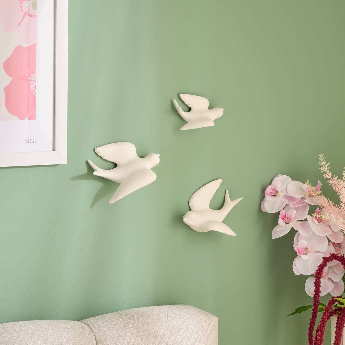 Décoration murale 3 oiseaux Fleur de rose