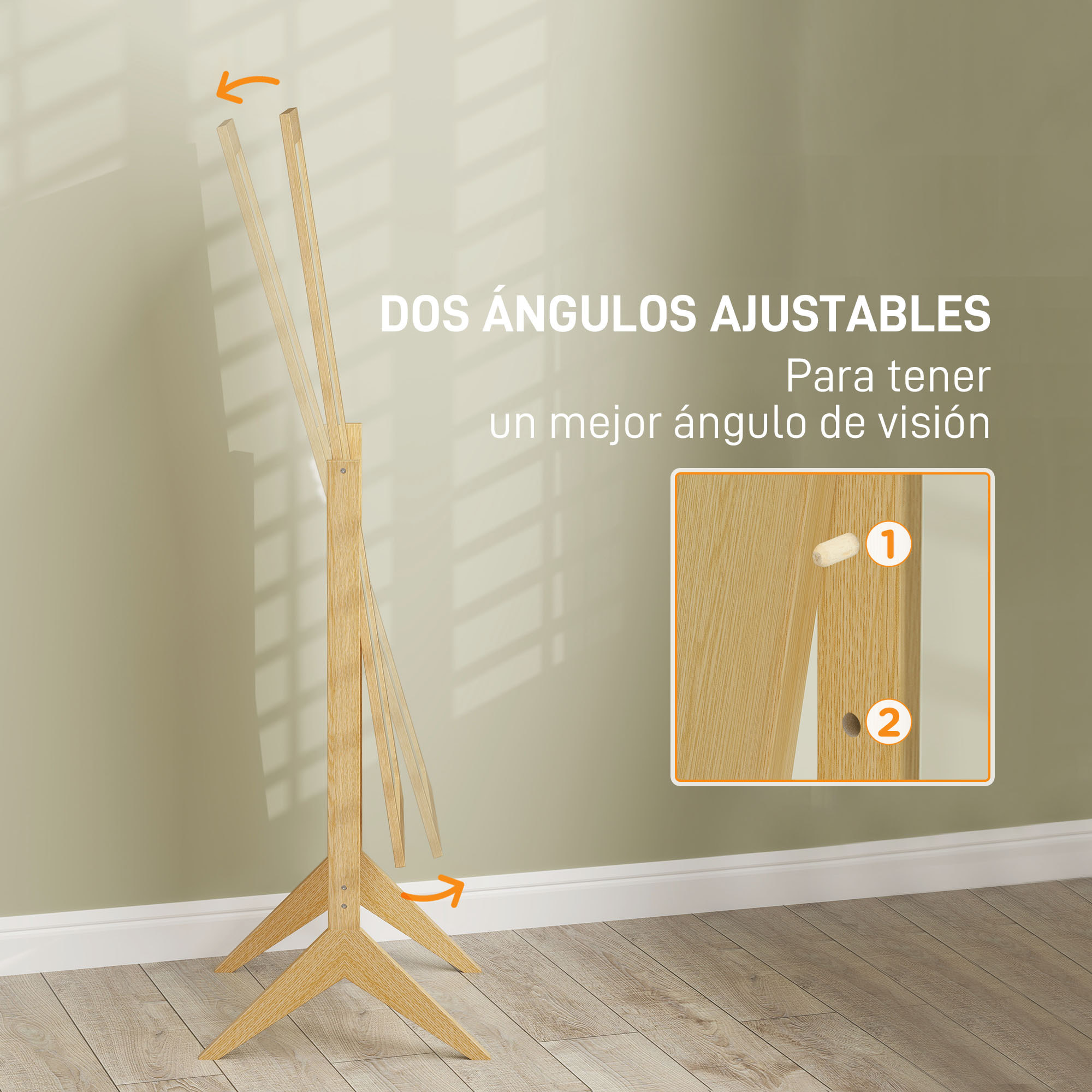 Espejo de Pie Cuerpo Entero Reclinable 47x46x148 cm, Espejo de Cuerpo Entero Independiente con Soporte y Marco rectangular, Para Dormitorio, Salón, Roble