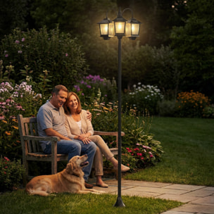 Lampadaire solaire LED 3 têtes capteur auto H.188 cm noir