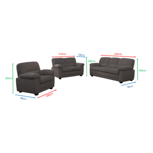 MATHEW Ensemble canapé 3 places + 2 places + fauteuil en velours côtelé gris foncé