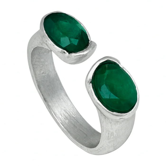 Anillo doble cristal abierto alianza plata 10µ cristal Sw esmeralda