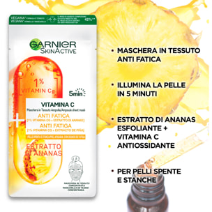 4x Maschera Viso Anti Fatica in Tessuto Ampolla SkinActive Vitamina C ed Estratto di Ananas