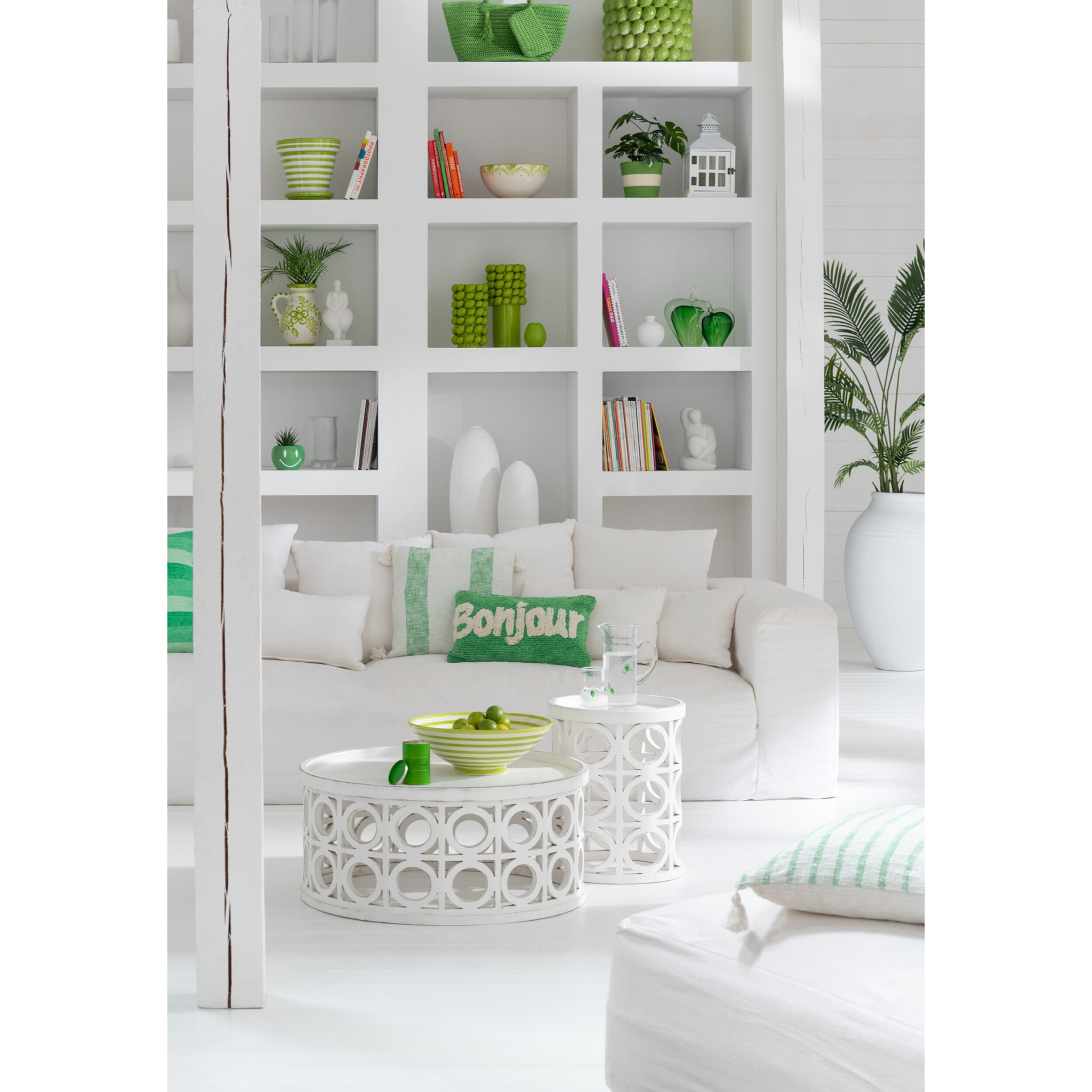 J-Line bol Granada Stripes Lebrillo - céramique - blanc/vert