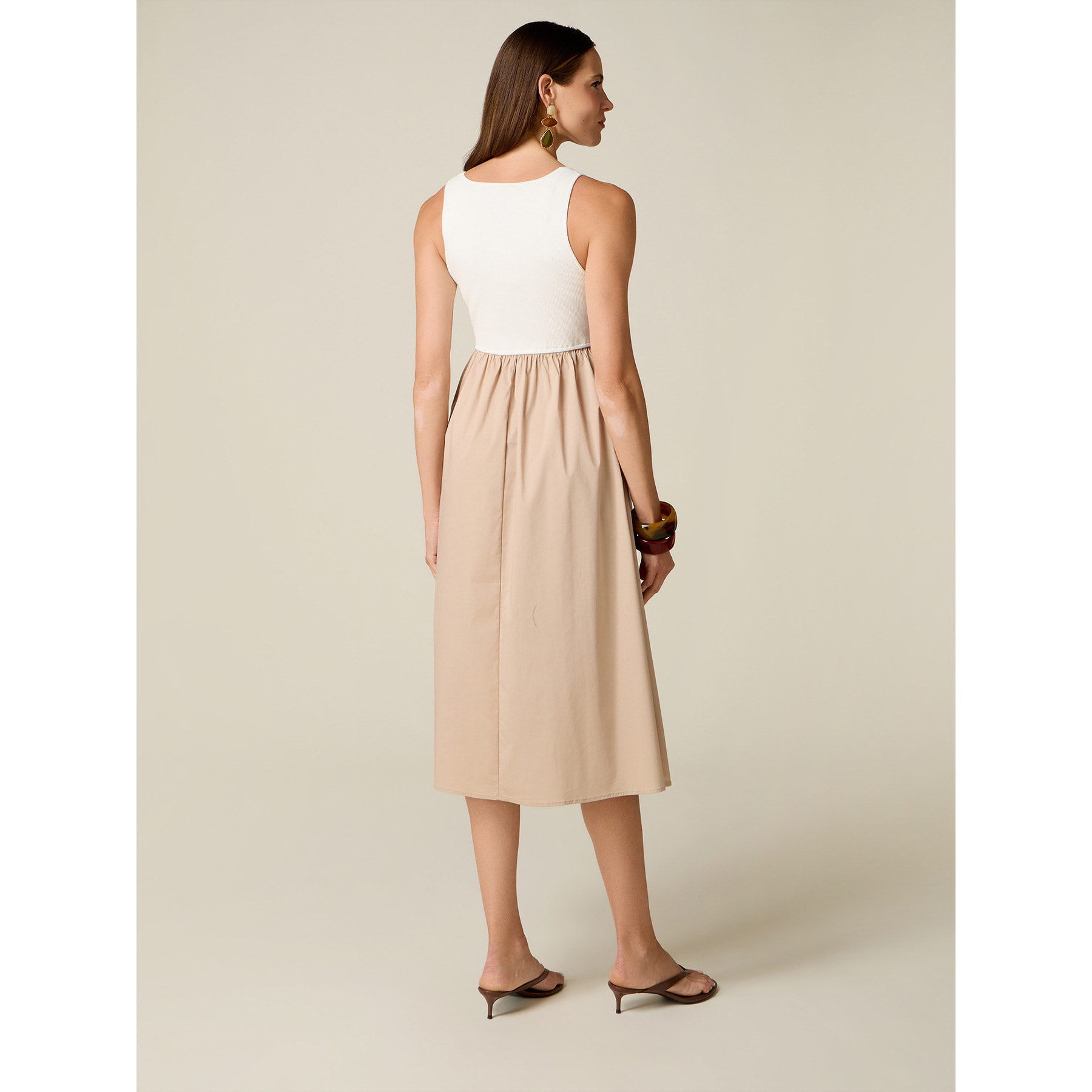 Oltre - Vestito bimaterico con cintura - Beige