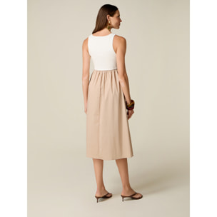 Oltre - Vestito bimaterico con cintura - Beige