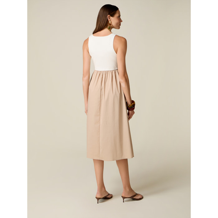 Oltre - Vestito bimaterico con cintura - Beige