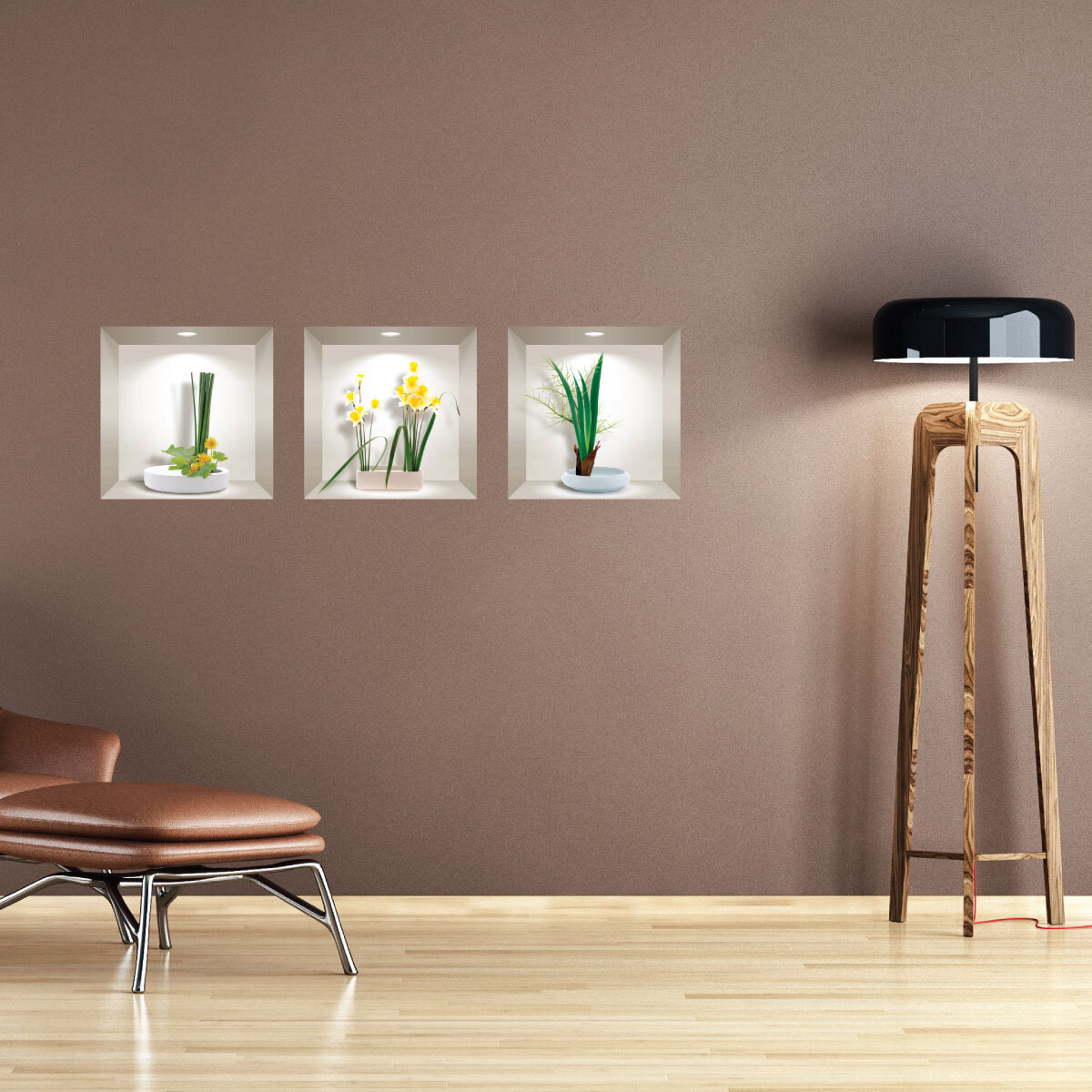 Stickers muraux 3D | Sticker Mural Autocollant effet 3D jonquilles au printemps - Stickers adhésifs 3D Chambre Salon Trompe l'oeil