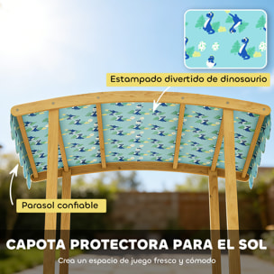 Arenero para Niños de Madera con Techo, Arenero Infantil con 3 Bancos, 2 Cajas de PP, Forro, Caja de Arena para Niños de 3-6 Años, para Patio, Jardín, Balcón, 128x118x121 cm, Azul