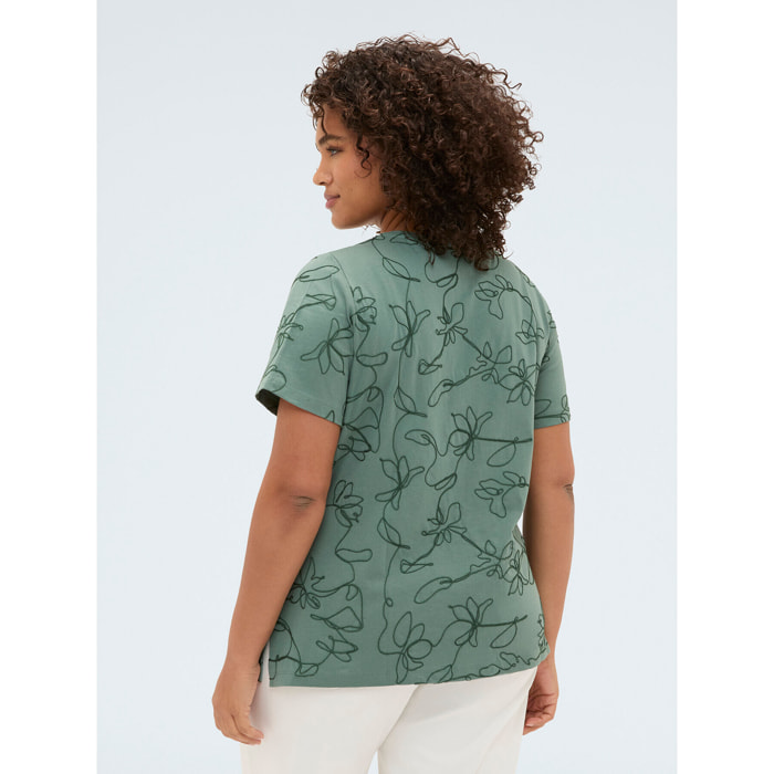 Fiorella Rubino - T-shirt in cotone con ricami floreali - Verde