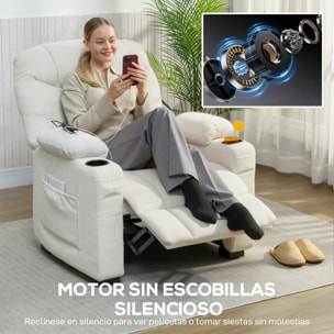 Sillón Relax Reclinable Eléctrico, Sillón Reclinable Silencioso con Función Memoria, Reposapiés, Mando a Distancia, Bolsillos Laterales, Portavasos y Puerto USB, para Dormitorio, Salón, Crema