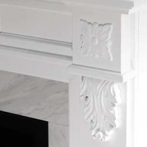 Truman - Camino Elettrico da Terra Effetto Fiamma 121x108x38 cm in Legno Effetto Marmo Bianco