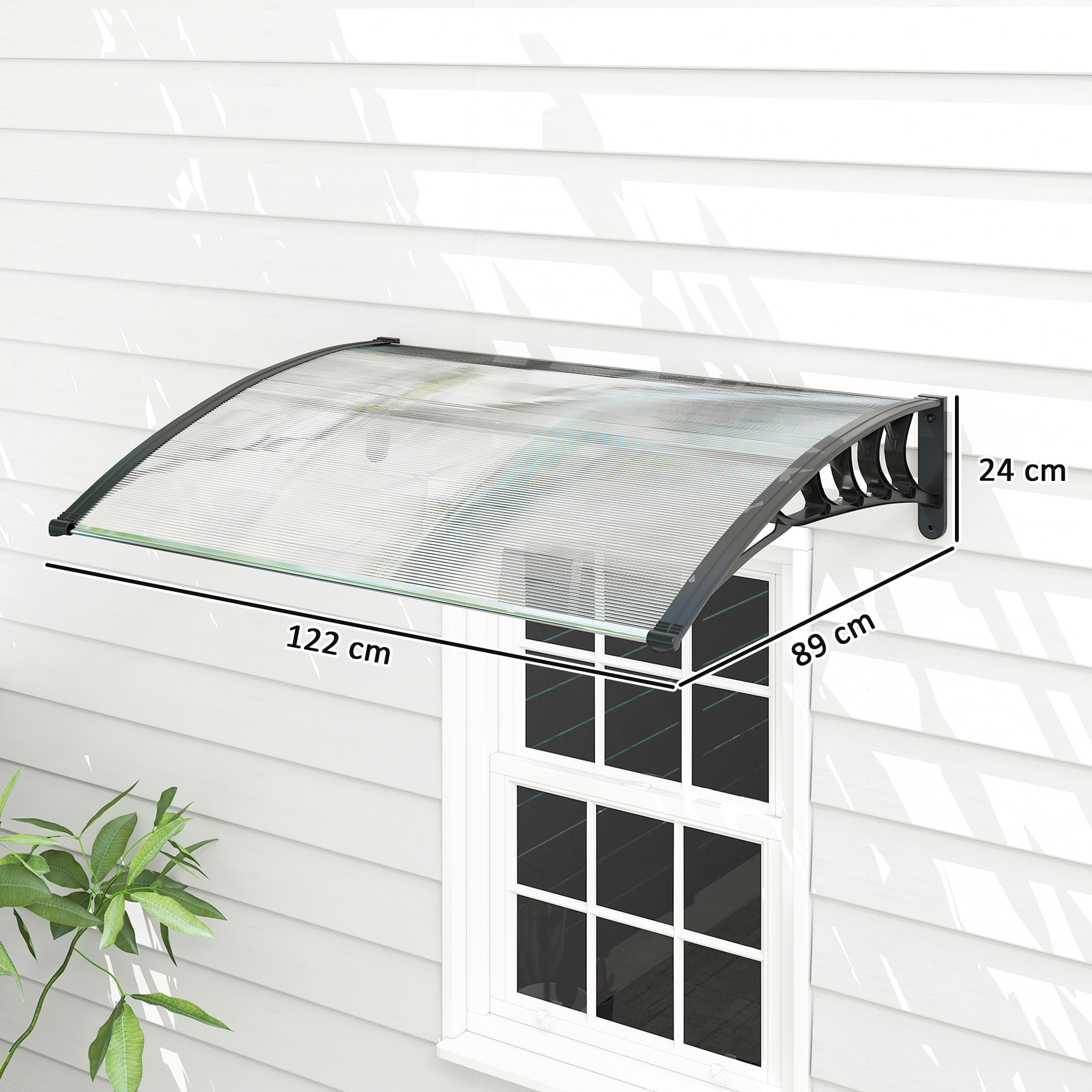Marquesinas Exterior para Puertas y Ventanas, 122x89 cm, Tejadillo de Protección contra Sol y Lluvia, con Cubierta de Policarbonato, Soporte de Aleación de Aluminio, Blanco