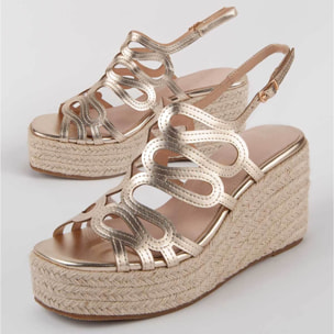 Sandalia De Cuña - Dorado - Altura: 8 Cm