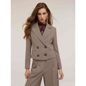 Motivi - Chaqueta corta cruzada con estampado de cuadros - Beige