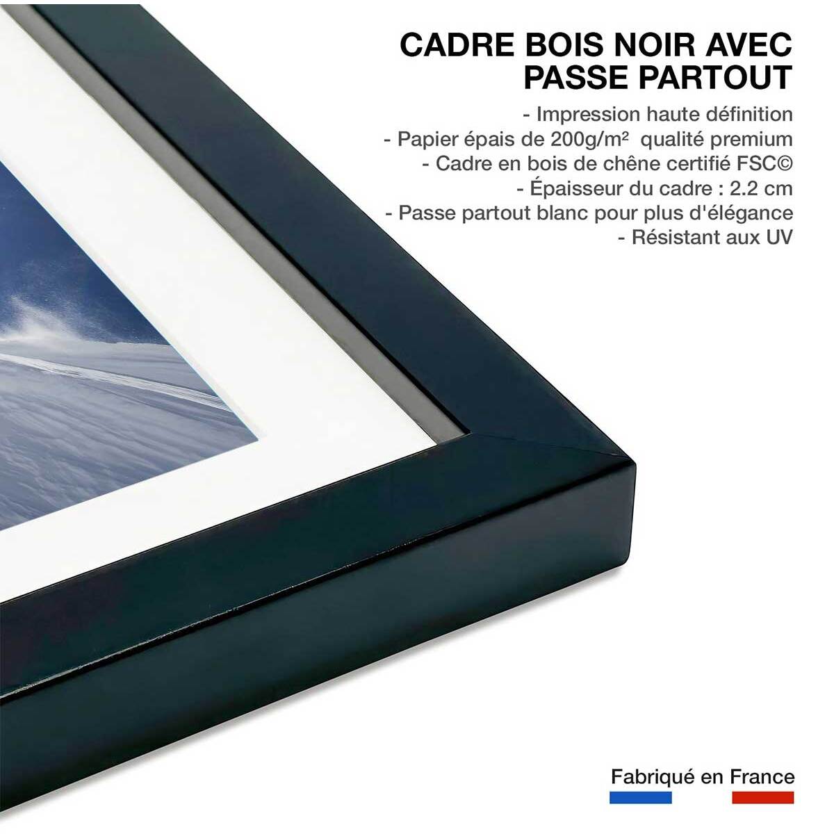 Poster mute grab ski Affiche + cadre en bois - Noir