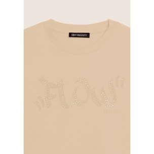 T-shirt Cropped con grafica "FLOW" e borchie