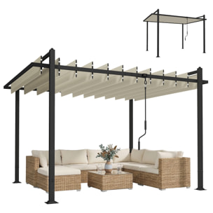 Pérgola de Jardín 3x3,8 m, Cenador de Jardín con Techo de Lamas Ajustable a 90°, Manivela, Estructura de Aluminio y Acero, Protección UPF50+, Pabellón para Exterior, Patio, Terraza, Beige
