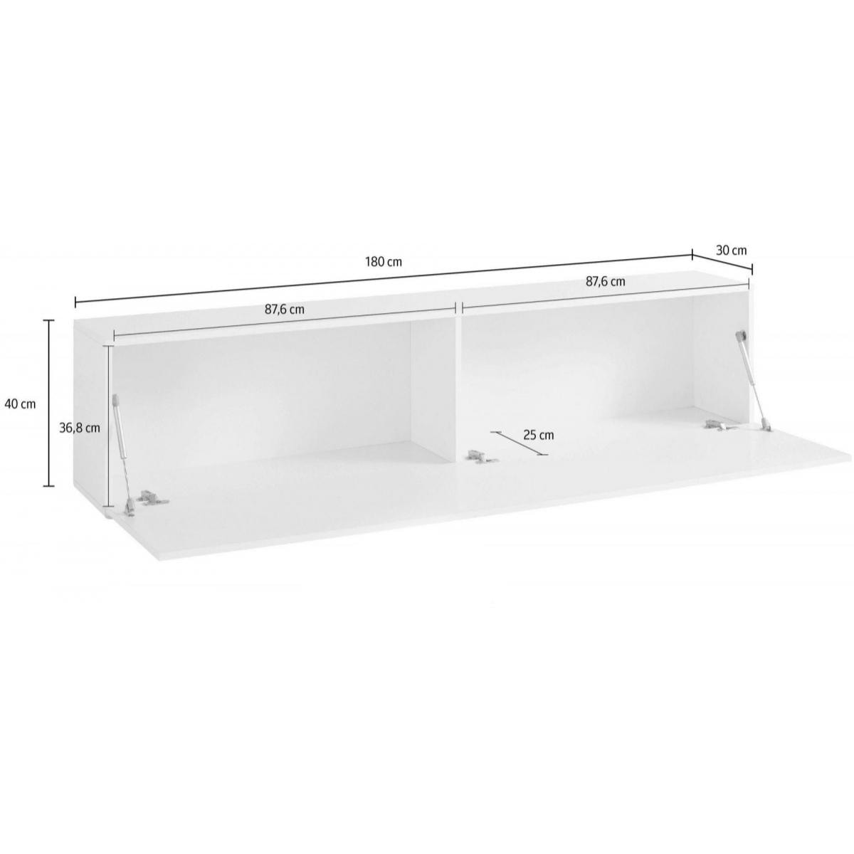 Mobile da soggiorno Porta TV, Made in Italy, Supporto per TV da salotto a 1 anta a ribalta, cm 180x30h40, colore Bianco lucido