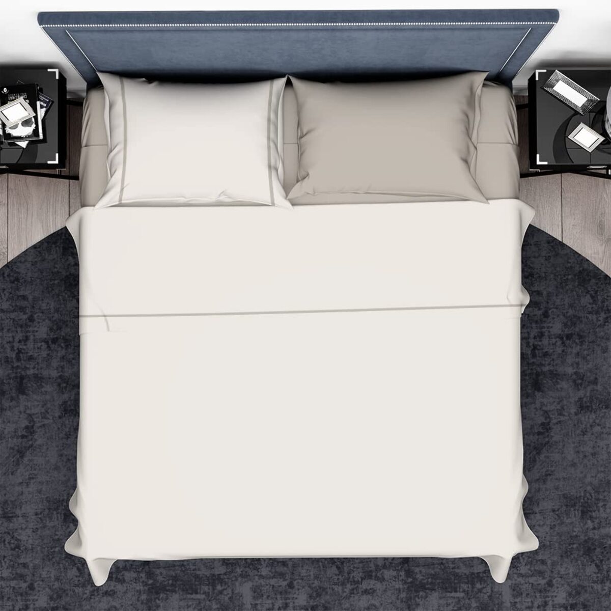 INTRECCI Completo Lenzuola Letto in Cotone Bicolore, Set Biancheria Letto 1 Piazza e Mezza Lenzuolo con Angoli + Lenzuolo Sopra + 1 Federa Panna Tortora