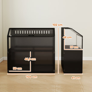 Cage hamster rongeur armoire 2 portes 2 en 1 acier noir acrylique transparent toit ouvrant