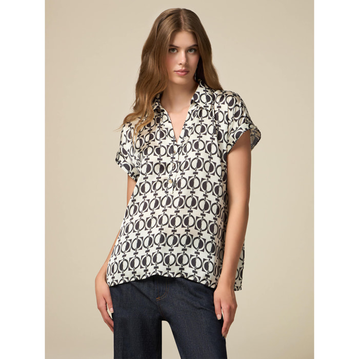 Oltre - Patterned satin blouse - Blanco