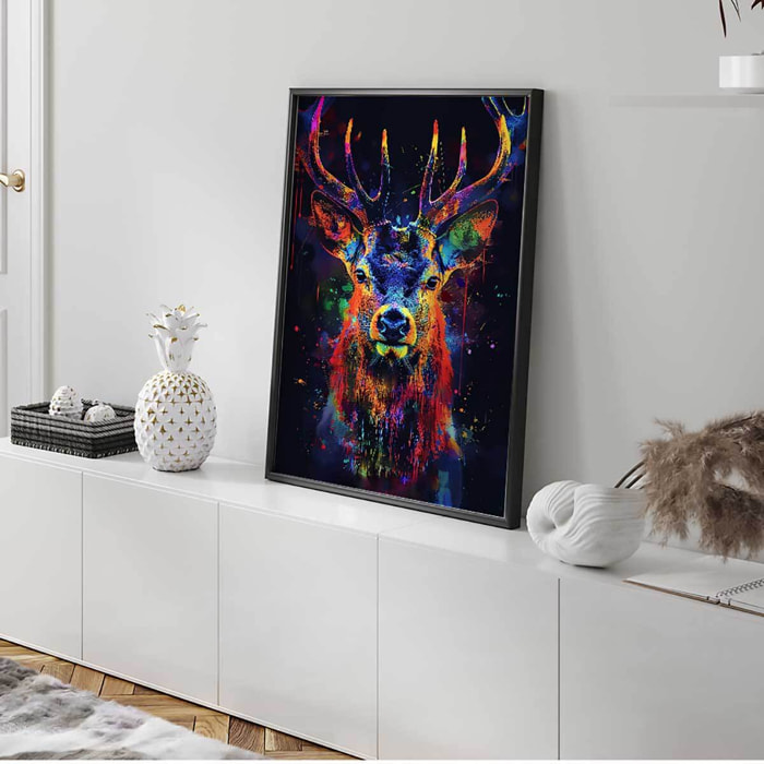 Affiche encadrée girafe multicolore artistique Affiche + cadre en métal - Noir