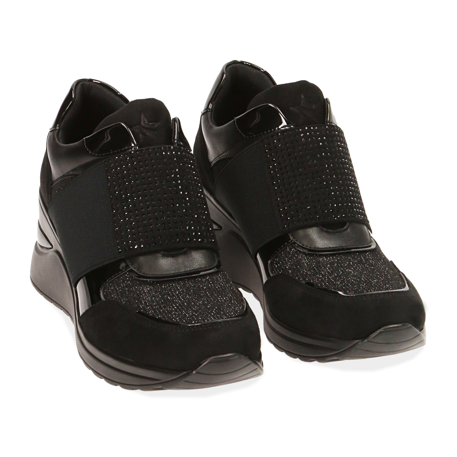 Slip-ons de tela negra, cuña 6 cm