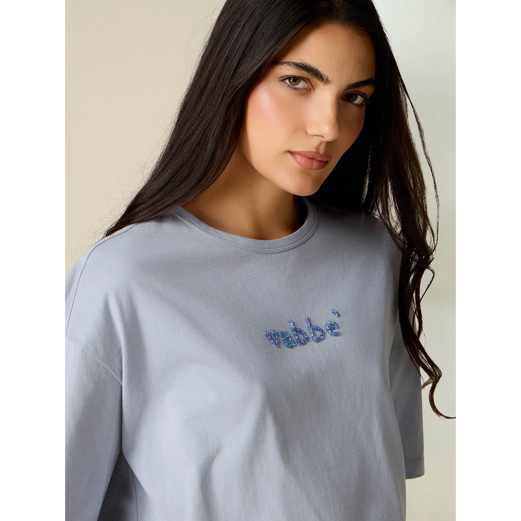 Oltre - T-shirt con ricamo lettering - Azzurro