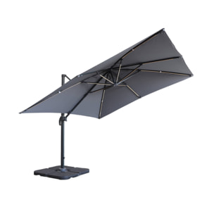 Parasol déporté solaire LED 3x3m Luce gris avec lumière intégrée + housse