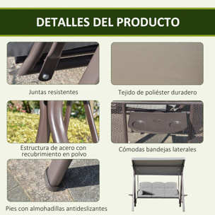 Columpio Balancín de Jardín de 3 Plazas con Techo 2 Cojines 116x206x183cm Gris
