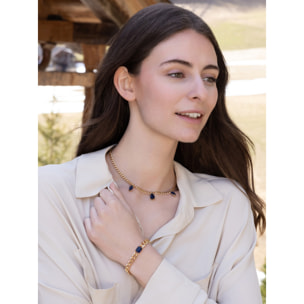 Collana U.S. Polo Assn. In metallo dorato con pendenti in cristallo blu scuro