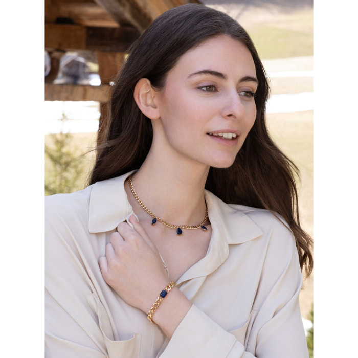 Collana U.S. Polo Assn. In metallo dorato con pendenti in cristallo blu scuro