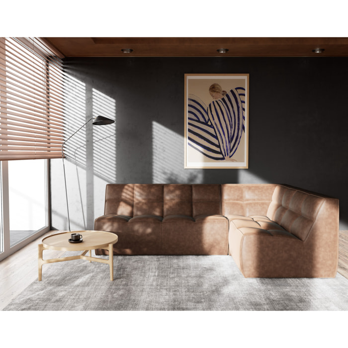 Alya - canapé modulable d'angle réversible 4 places en simili - Marron